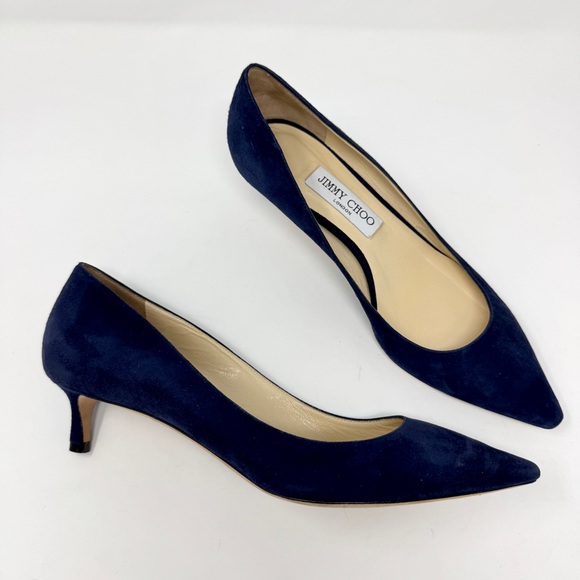 Jimmy Choo Romy 40mm Suede Pumps Navy Blue Heels Size